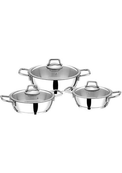 3'lü Tencere Set Çelik Saplı 16-18-20 cm