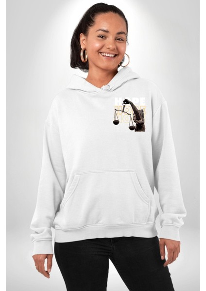 Adelet Terazi Umut Erkek Kadın Beyaz Ön Sırt Baskılı Kapüşonlu Sweatshirt Hoodie fiyatları