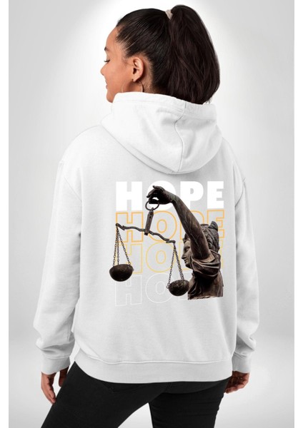 Adelet Terazi Umut Erkek Kadın Beyaz Ön Sırt Baskılı Kapüşonlu Sweatshirt Hoodie modelleri