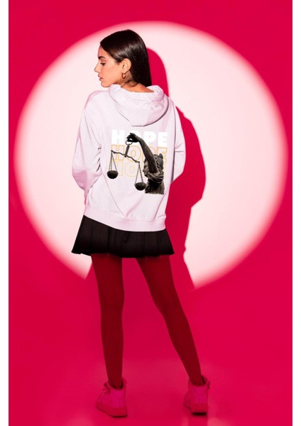 Adelet Terazi Umut Erkek Kadın Beyaz Ön Sırt Baskılı Kapüşonlu Sweatshirt Hoodie indirimleri