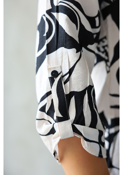 Kadın Uzun Kollu Bisiklet Yaka Desenli Rahat Bluz - Günlük, Şehir Şıklığı (Sınırlı Stok) Kadın Bluz indirimleri
