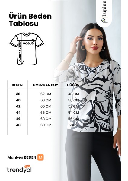 Kadın Uzun Kollu Bisiklet Yaka Desenli Rahat Bluz - Günlük, Şehir Şıklığı (Sınırlı Stok) Kadın Bluz