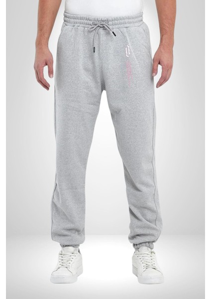 Gothic Sokak Stili Minimal Tasarım Erkek Kadın Gri Lastikli Bel Paca Eşofman Altı