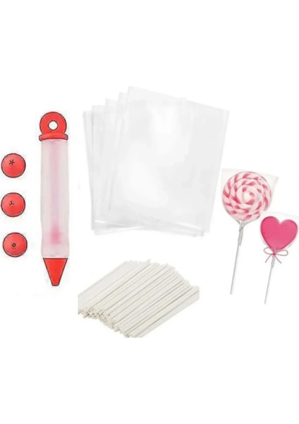 Lolipop Kek Cakepops Yapım Seti 201LI Cake Pops Poşeti Kek Lolipop Çubuğu Pasta Dekor Yazı Kalemi