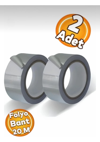 Alüminyum Folyo Bant 44 mm x 20 Metre Sızdırmaz Yanmaz Soba Borusu Bandı (2 Adet)