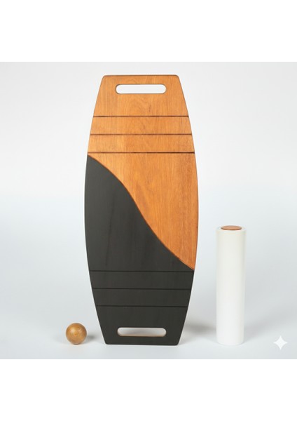 Siyah/kahve Denge Tahtası Balance Roller Board Çift Fonksiyonlu Sörf Eğitim Tahtası Kaykay Eğitim Tahtası 73 x 31 cm
