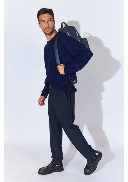 Erkek Lacivert (TRZ050) Bisiklet Yaka Örgülü Triko Kazak fırsatları