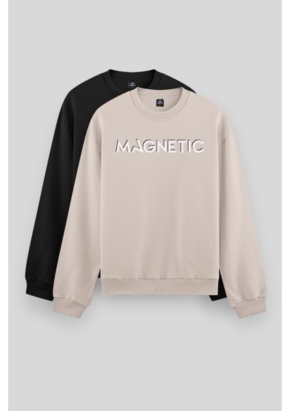 Rahat Form O Yaka 2li Paket Siyah-Camel Erkek Sweatshirt - 88020