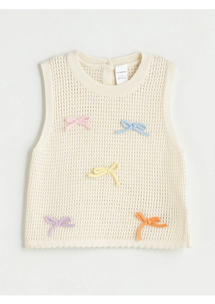 Lcw Kids Ekru Kurdele Detaylı Kız Çocuk Triko Süveter