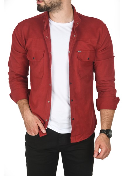 Slim Fit Dar Kesim Pamuklu Spor Gömlek Jakar Kumaş Likralı Gömlek 2500423