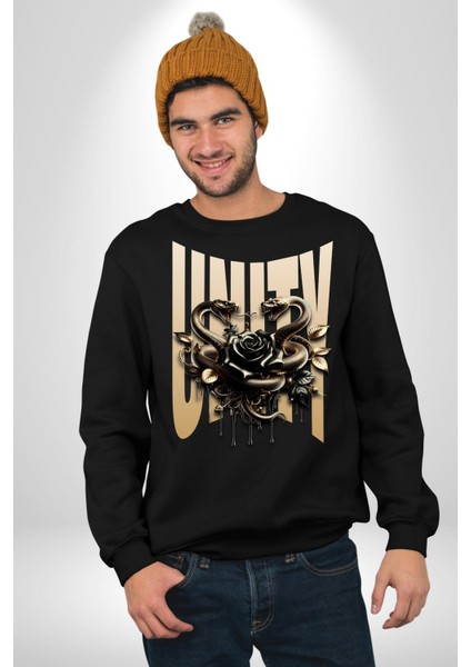 Yapay Zeka Gül Yılan Altın Siyah Gül 3D Erkek Kadın Unisex Dijital Baskılı Siyah Sweatshirt fiyatları