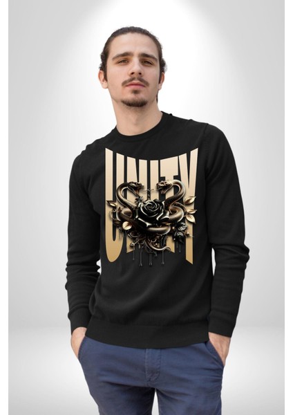 Yapay Zeka Gül Yılan Altın Siyah Gül 3D Erkek Kadın Unisex Dijital Baskılı Siyah Sweatshirt modelleri