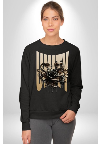 Yapay Zeka Gül Yılan Altın Siyah Gül 3D Erkek Kadın Unisex Dijital Baskılı Siyah Sweatshirt fırsatları