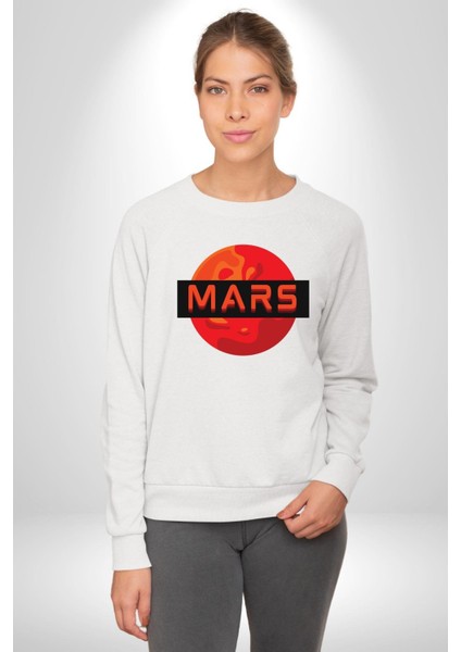 Mars Gezegen Erkek Kadın Unisex Dijital Baskılı Beyaz Sweatshirt fiyatları