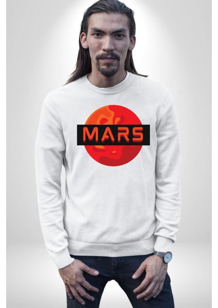 Mars Gezegen Erkek Kadın Unisex Dijital Baskılı Beyaz Sweatshirt fırsatları