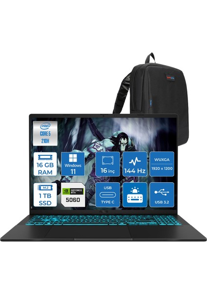 Vivobook 16 V3607VM Intel Core 5 210H 16GB Ddr5 1tb SSD RTX5060 Gddr7 8gb Windows 11 Home 16" WUXGA(1920X1200) 144HZ 300NITS Taşınabilir Bilgisayar RP049H03 + Zetta Çanta