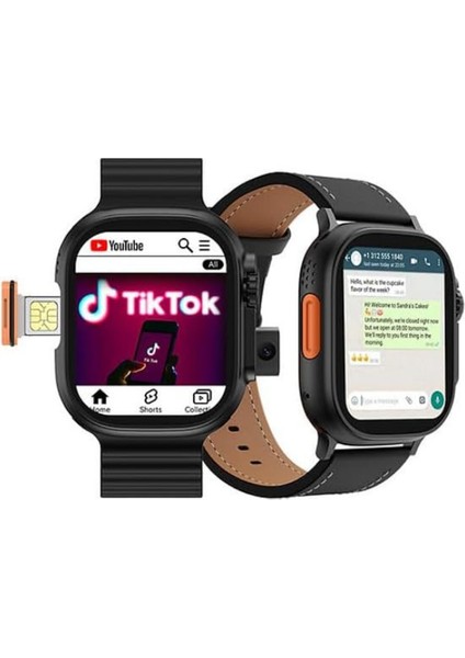5g Android Akıllı Saat 5g Sım Destekli Dahili Kamera Gps ve 2 Çift Kayış Bayanlar ve Erkekler Için Tasarlanmıştır (Siyah)