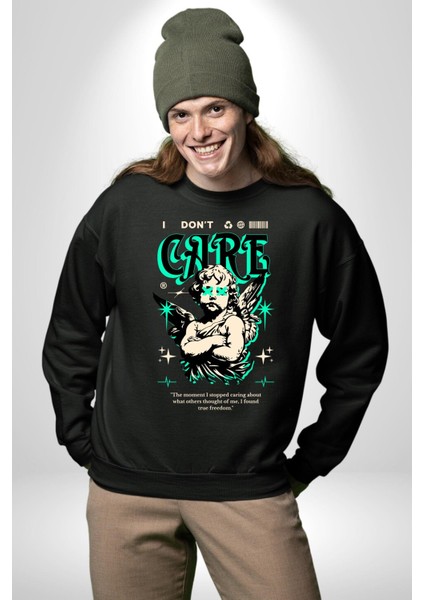 Aşk Tanrısı Gerçek Özgürlüğü Bulma Erkek Kadın Unisex Dijital Baskılı Siyah Sweatshirt