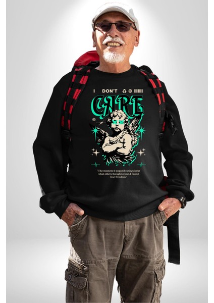 Aşk Tanrısı Gerçek Özgürlüğü Bulma Erkek Kadın Unisex Dijital Baskılı Siyah Sweatshirt modelleri