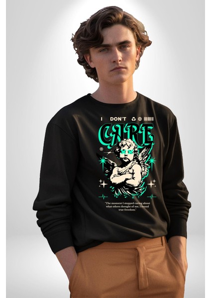 Aşk Tanrısı Gerçek Özgürlüğü Bulma Erkek Kadın Unisex Dijital Baskılı Siyah Sweatshirt indirimleri