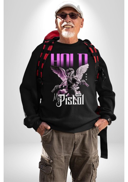 Sokak Stili Katil Aşk Meleği Erkek Kadın Unisex Dijital Baskılı Siyah Sweatshirt fiyatları