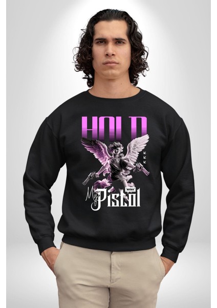 Sokak Stili Katil Aşk Meleği Erkek Kadın Unisex Dijital Baskılı Siyah Sweatshirt modelleri