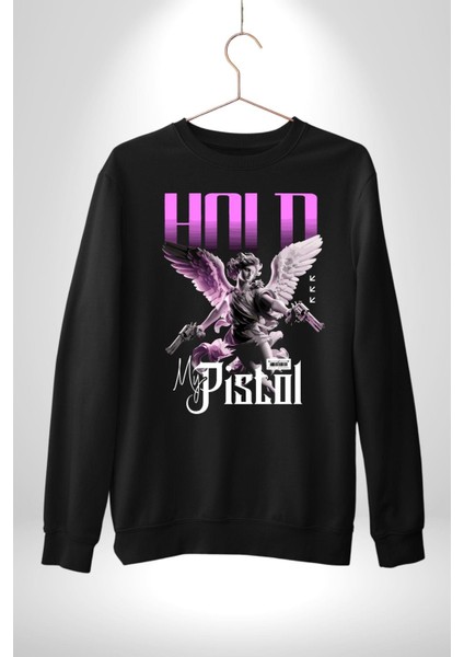 Sokak Stili Katil Aşk Meleği Erkek Kadın Unisex Dijital Baskılı Siyah Sweatshirt indirimleri