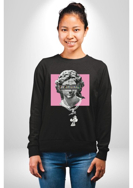 Özgün Ol.rönesans Heykel Erkek Kadın Unisex Dijital Baskılı Siyah Sweatshirt fiyatları