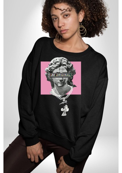 Özgün Ol.rönesans Heykel Erkek Kadın Unisex Dijital Baskılı Siyah Sweatshirt modelleri