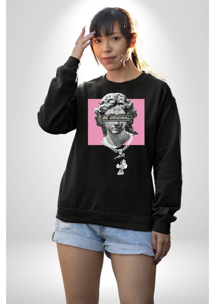 Özgün Ol.rönesans Heykel Erkek Kadın Unisex Dijital Baskılı Siyah Sweatshirt fırsatları