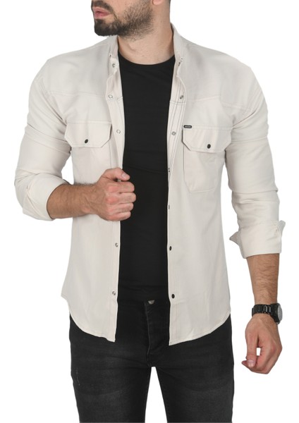 Slim Fit Dar Kesim Pamuklu Spor Gömlek Jakar Kumaş Likralı Gömlek 2500423