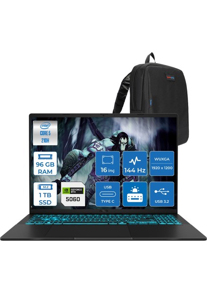 Vivobook 16 V3607VM Intel Core 5 210H 96GB Ddr5 1tb SSD RTX5060 Gddr7 8gb Freedos 16" WUXGA(1920X1200) 144HZ 300NITS Taşınabilir Bilgisayar RP049F38 + Zetta Çanta