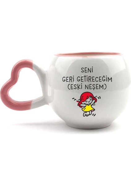 Seni Geri Getireceğim (Eski Neşem) El Yapımı Krem Parlak Amour Kupa - El Işçiliği Hediyelik Kupa Bardak Mug