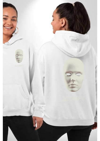 Boyanabilir Maskı Sokak Stili Erkek Kadın Beyaz Ön Sırt Baskılı Kapüşonlu Sweatshirt Hoodie