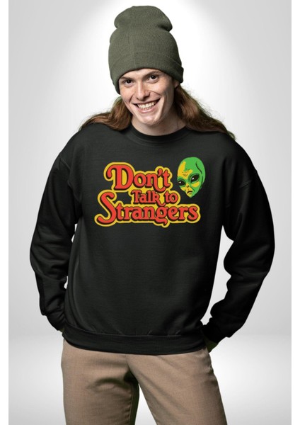 Uzaylı Yabancılarla Konuşma Erkek Kadın Unisex Dijital Baskılı Siyah Sweatshirt