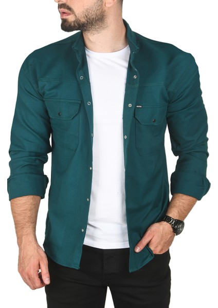 Slim Fit Dar Kesim Pamuklu Spor Gömlek Jakar Kumaş Likralı Gömlek 2500423