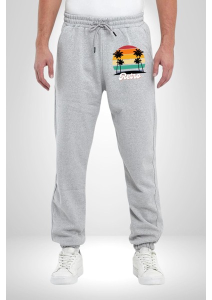 Retro Palmiye Güneş 80 90 Erkek Kadın Gri Lastikli Bel Paca Eşofman Altı modelleri