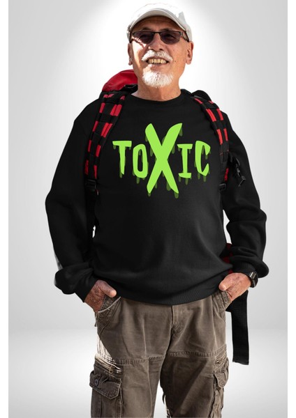 Sokak Sitili Atık Toxic Erkek Kadın Unisex Dijital Baskılı Siyah Sweatshirt fiyatları