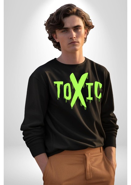 Sokak Sitili Atık Toxic Erkek Kadın Unisex Dijital Baskılı Siyah Sweatshirt fırsatları