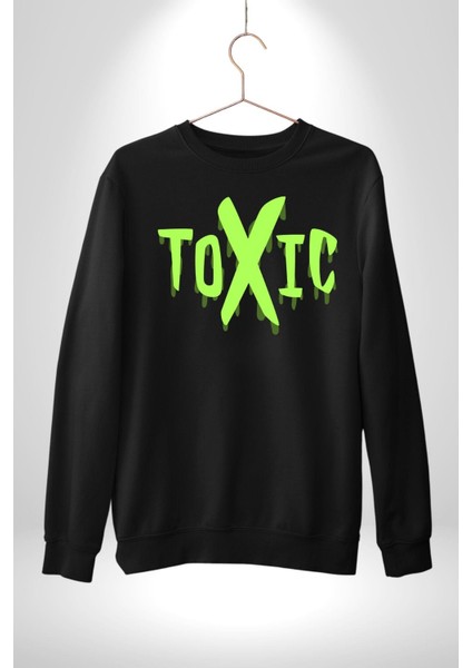 Sokak Sitili Atık Toxic Erkek Kadın Unisex Dijital Baskılı Siyah Sweatshirt indirimleri
