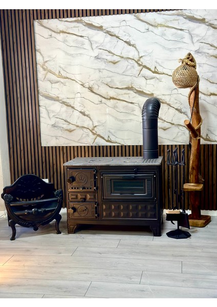 Kuzine Soba - Eko Döküm Tuğlalı - Döküm Soba - CAMSIZ