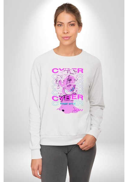 Siber Sokak Stili Erkek Kadın Unisex Dijital Baskılı Beyaz Sweatshirt fiyatları