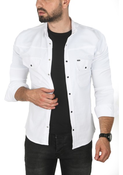 Slim Fit Dar Kesim Pamuklu Spor Gömlek Jakar Kumaş Likralı Gömlek 2500423 fiyatları