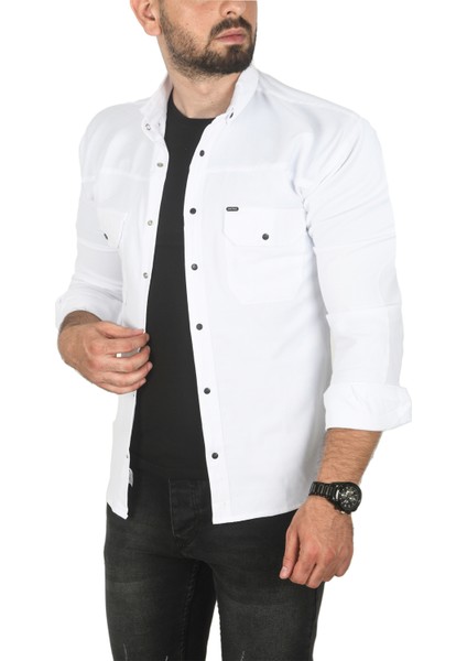 Slim Fit Dar Kesim Pamuklu Spor Gömlek Jakar Kumaş Likralı Gömlek 2500423 fırsatları