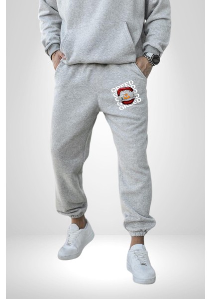 Dudak Dolar Açgözlülük Simgesi Erkek Kadın Gri Lastikli Bel Paca Eşofman Altı