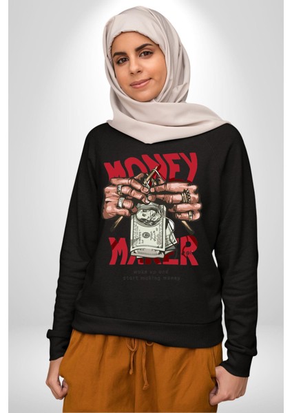 Uyan ve Para Kazanmaya Başla Sokak Style Erkek Kadın Unisex Dijital Baskılı Siyah Sweatshirt fırsatları