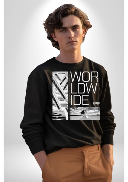 Mimari Fikir Erkek Kadın Unisex Dijital Baskılı Siyah Sweatshirt