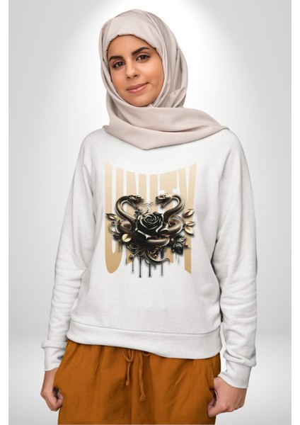 Yapay Zeka Gül Yılan Altın Siyah Gül 3D Erkek Kadın Unisex Dijital Baskılı Beyaz Sweatshirt fırsatları