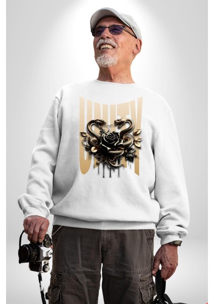 Yapay Zeka Gül Yılan Altın Siyah Gül 3D Erkek Kadın Unisex Dijital Baskılı Beyaz Sweatshirt indirimleri