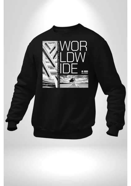 Mimari Fikir Erkek Kadın Unisex Dijital Baskılı Siyah Sweatshirt modelleri